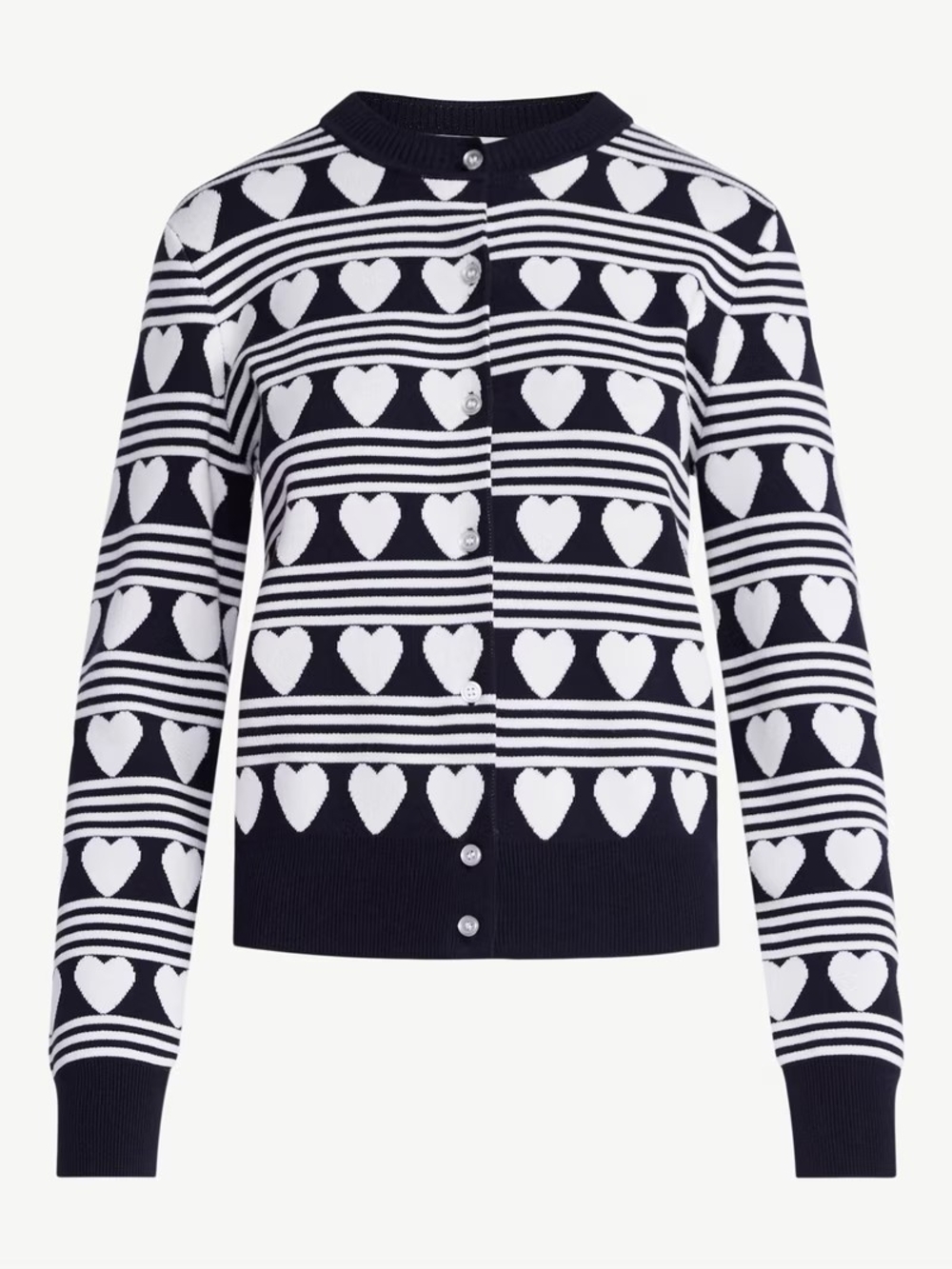 Heart Pattern Navy and White Cardigan Sweater